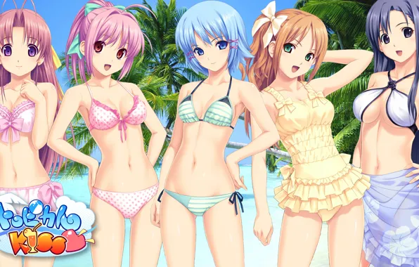 Picture girl, sexy, cleavage, beach, pink hair, long hair, sea, boobs