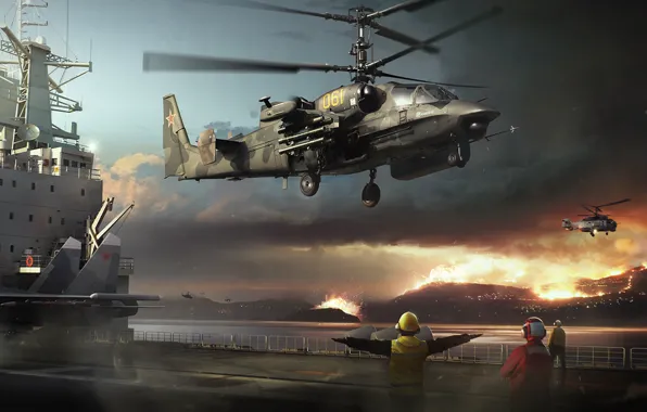 Helicopter, the carrier, combat, given, alligator, Russian, Ka-52, over