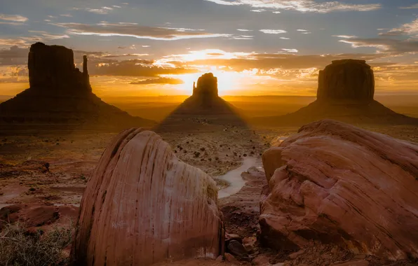 Sunset, mountains, nature, desert, monument valley, the Grand canyon