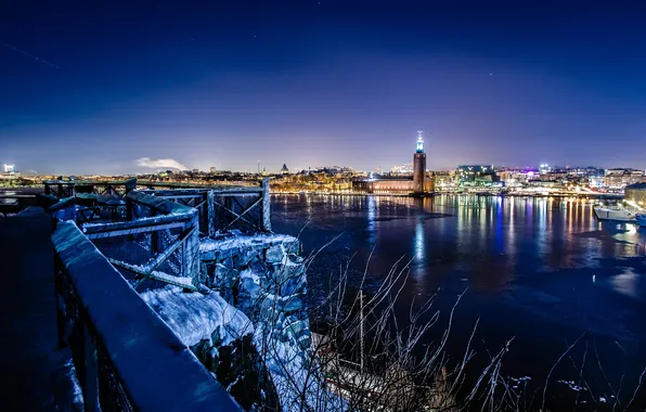 Picture night, lights, Stockholm, the view from the hill