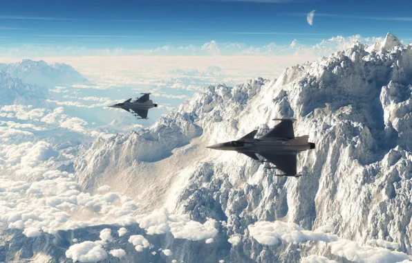 Aviation, mountains, fighter, Can JAS 39 Gripen