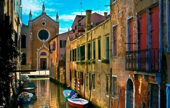Picture water, street, home, old, boats, Italy, Venice, channel