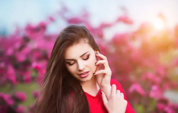 Girl, flowers, beauty, spring, garden, woman, young, beautiful