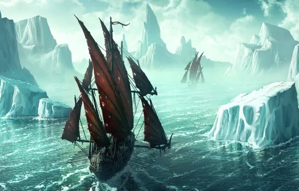 Picture figure, ship, iceberg, 152, Kerem Couplets, ice