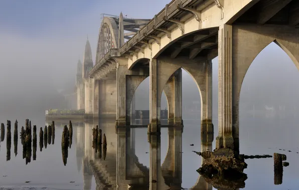 Picture bridge, fog, river, support