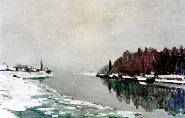 Picture winter, landscape, picture, Claude Monet, The ice on the Banks of the Seine
