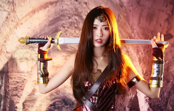 Look, face, style, background, sword, cutie