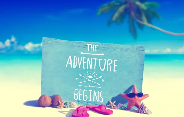 Sea, beach, summer, tropics, palm trees, the inscription