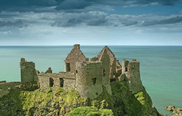 Picture sea, the sky, clouds, castle, Ireland, Dunluce Castle, medieval architecture