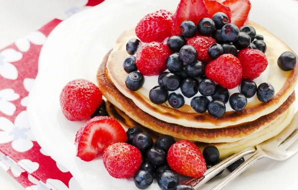 Picture berries, blueberries, strawberry, pancakes