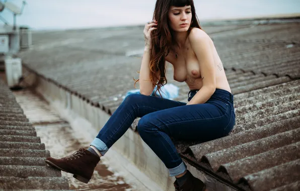 Roof, girl, pose
