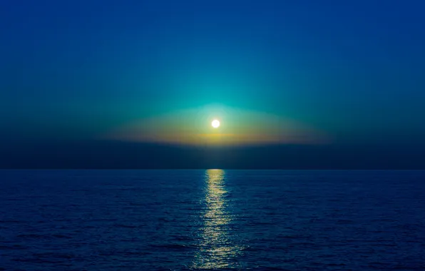 Picture sea, reflection, the moon, mirror, horizon, moonlight