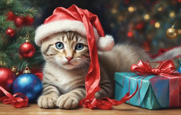 Cat, look, balls, branches, pose, kitty, figure, cat