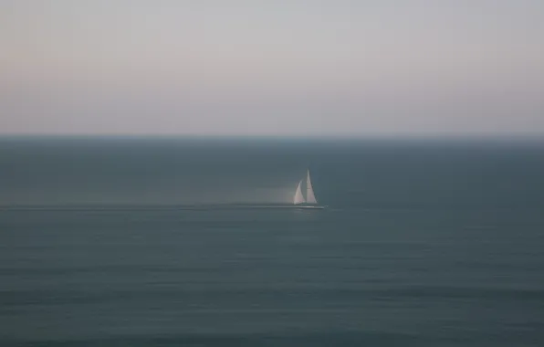 Sea, boat, minimalism, sail, haze