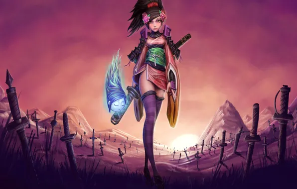 Girl, sword, game, weapon, katana, ken, soul, spirit