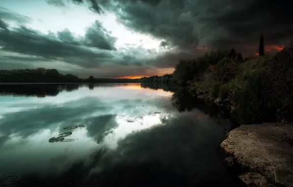 Picture night, nature, river