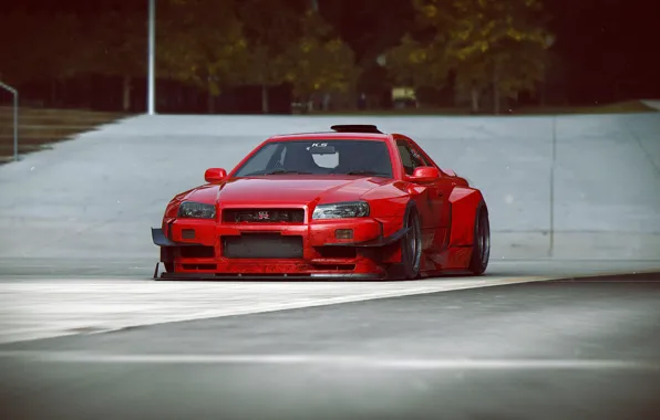 Design, car, scifi, V12 R34-GTR, red-dirty