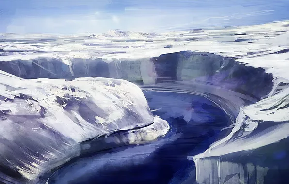 Sand, river, shore, turn, art, gorge