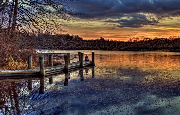 Sky, sunset, Park, trail, docks, Blydenburgh