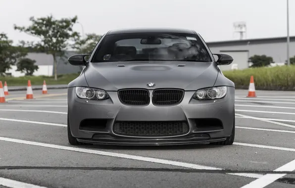 Picture grey, bmw, BMW, grey, the front, e92, traffic cones