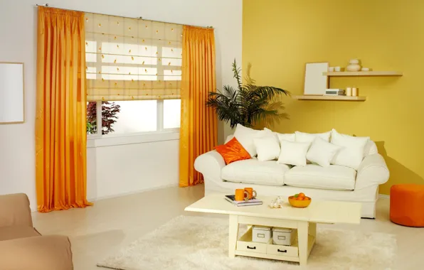 Orange, design, style, sofa, furniture, interior