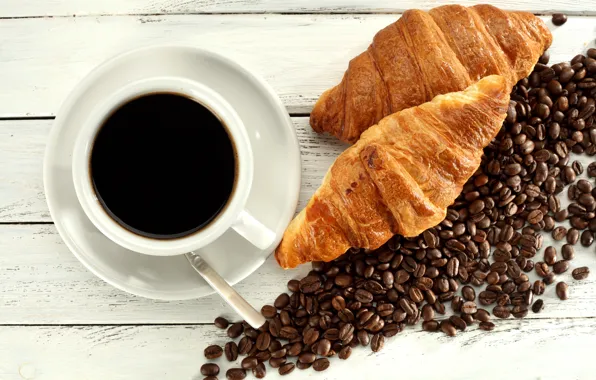 Coffee, coffee beans, buns