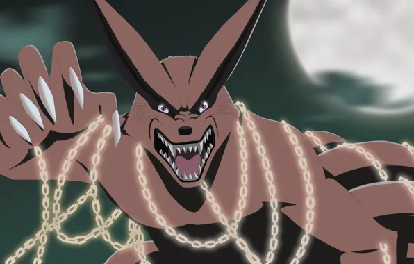 Demon, Fox, moon, Naruto, devil, full moon, Naruto Shippuden, Kyuubi