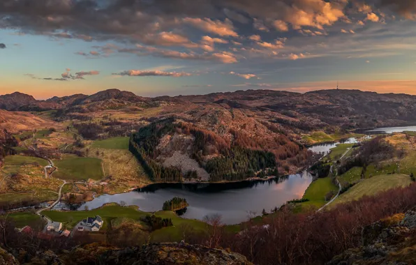 Picture clouds, river, panorama, municipality, Rogaland, Norway, The bjerkreim