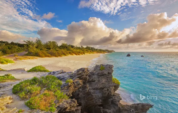 Picture sea, beach, clouds, nature, stones, Warwick Long Bay, Bermuda