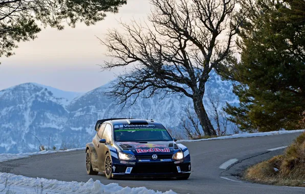 Picture Mountains, Blue, Volkswagen, Turn, Monte Carlo, Polo, Sebastien Ogier