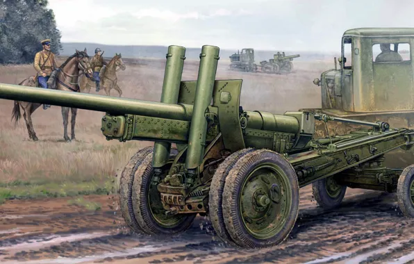 Figure, art, riders, the trailer, 122 mm, Cabinet gun, A-19, bulldozer
