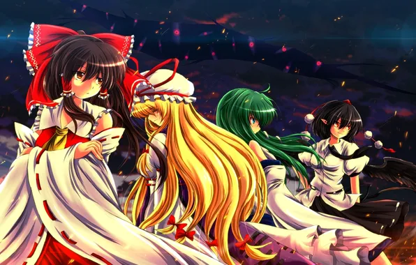 Girls, dark, art, sparks, touhou, kochi have done the art, shameimaru aya, strikingly is wait