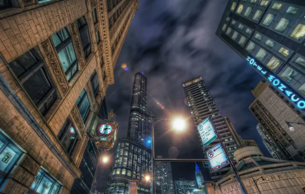 Night, building, Chicago, skyscrapers