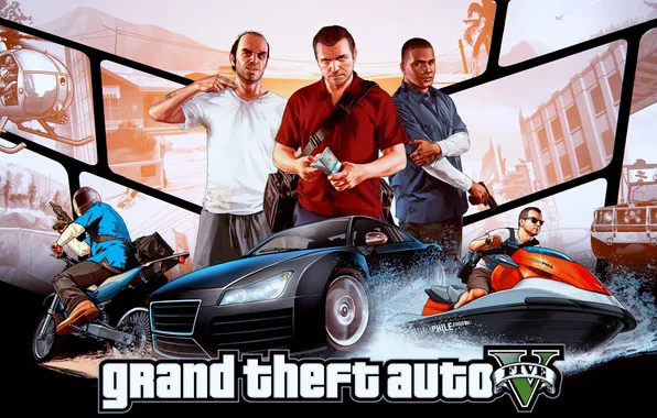 Picture Michael, Grand Theft Auto V, Rockstar Games, Franklin, Trevor, GTA Online
