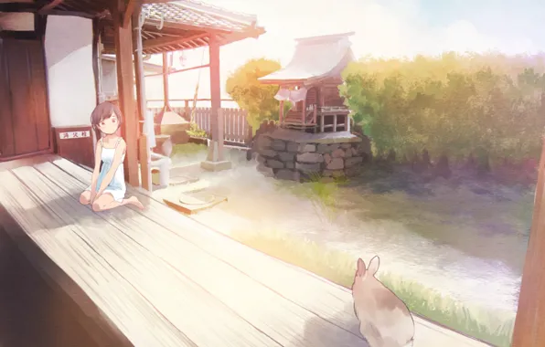 Roof, summer, grass, the fence, Japan, yard, girl, canopy