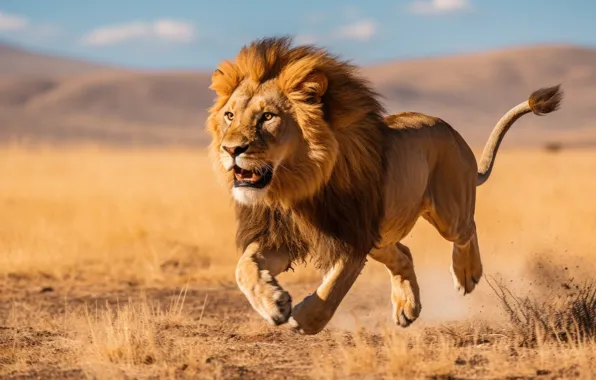 Look, face, nature, pose, Leo, running, Savannah, AI art