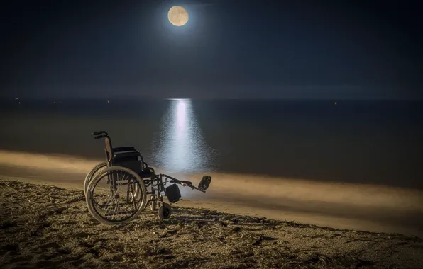 Sea, night, shore, stroller