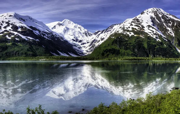 Mountains, lake, reflection, Alaska, Alaska, Portage Lake, glacier Portage, lake Portage