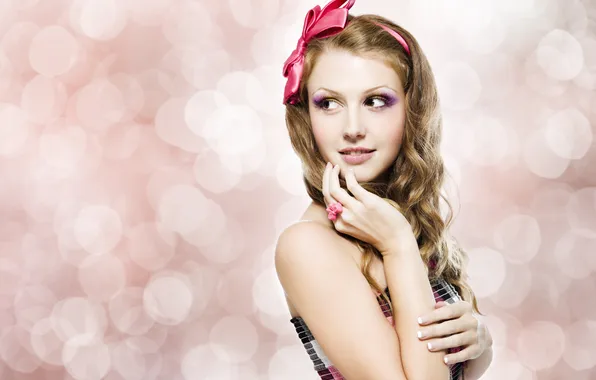 Girl, dress, blonde, curls, charm, brown-eyed, look. long-haired
