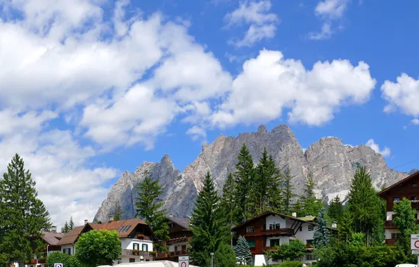 The sky, clouds, trees, mountains, the city, photo, home, Italy