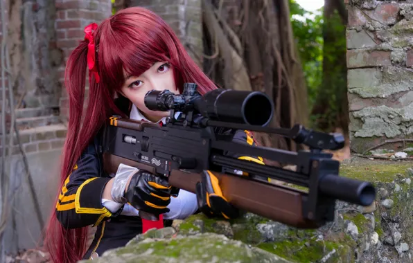 Picture girl, face, weapons, hair, East