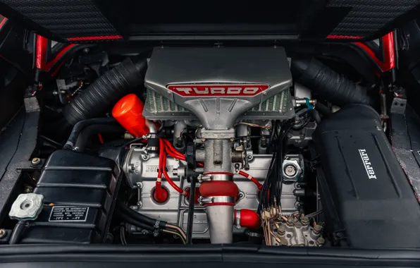 Ferrari, Ferrari, sports car, GTB, Turbo, Pininfarina, 1986, under the hood