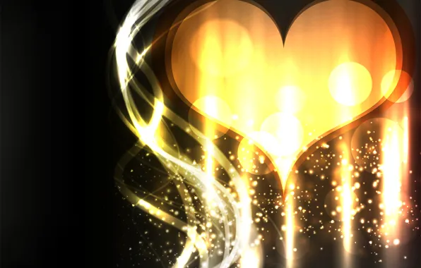 Love, abstraction, glare, bright, heart, vector, gold, Golden heart
