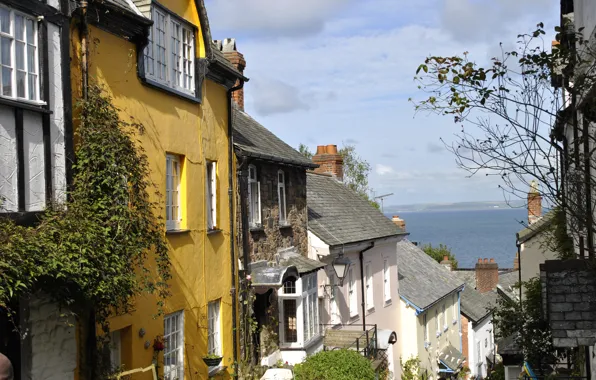 The city, street, coast, England, home, Cornwall, Clovelly village