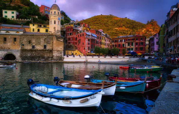 Building, home, boats, pier, Italy, promenade, Italy, The Ligurian sea