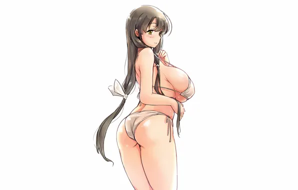 Girl, sexy, ass, cleavage, long hair, brown hair, boobs, anime