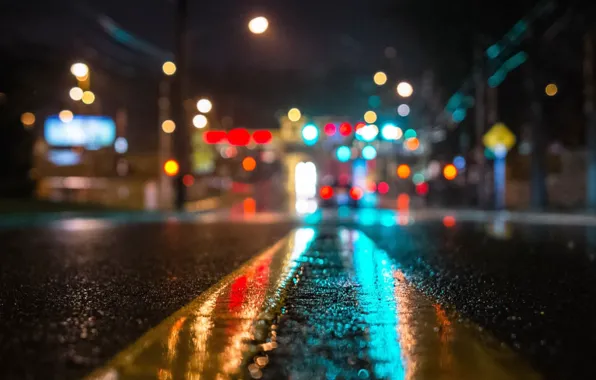 Road, night, strip, street, the asvaltu, night city lights