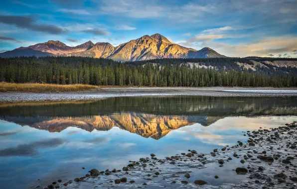 Mountains, river, Canada, Alberta, Canada, Jasper National Park, Athabasca River, Athabasca