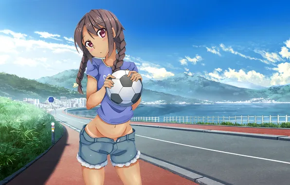 Picture road, look, girl, mountains, the city, lake, the ball, kamisama no memo-chou