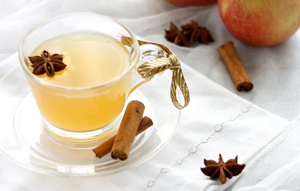 Apples, sticks, Cup, drink, cinnamon, star anise, Anis